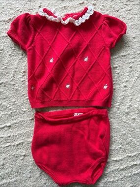 Janie and jack Red Knit Two-Piece Baby Set with White Collar